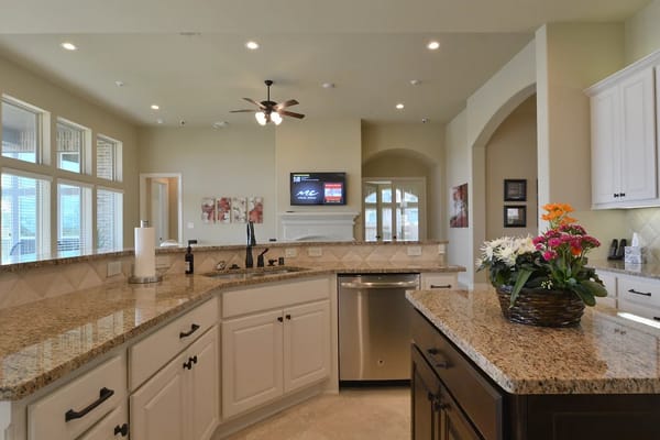 Bright interior view of a well-designed kitchen