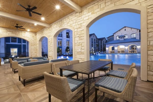 Outdoor lounge area by the pool