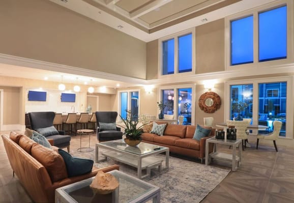 Bright and spacious common area with seating