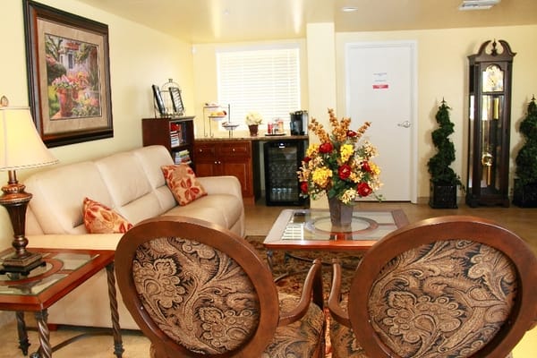 Cozy common area with seating and decorations