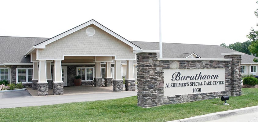 Exterior view of Barathaven Memory Care facility entrance