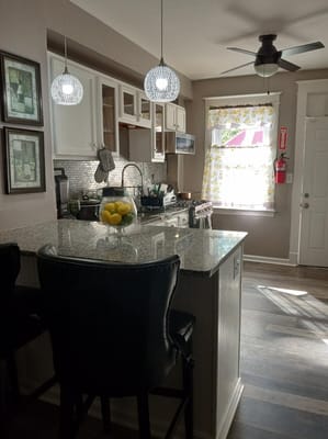 Bright kitchen with a modern design and seating