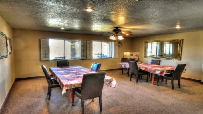 Interior dining area with tables and chairs