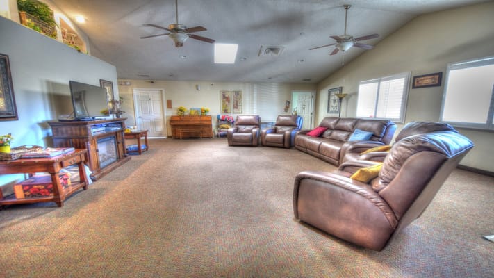 A spacious common area with comfortable seating