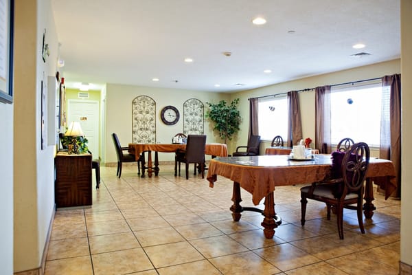 Interior dining area with tables and chairs