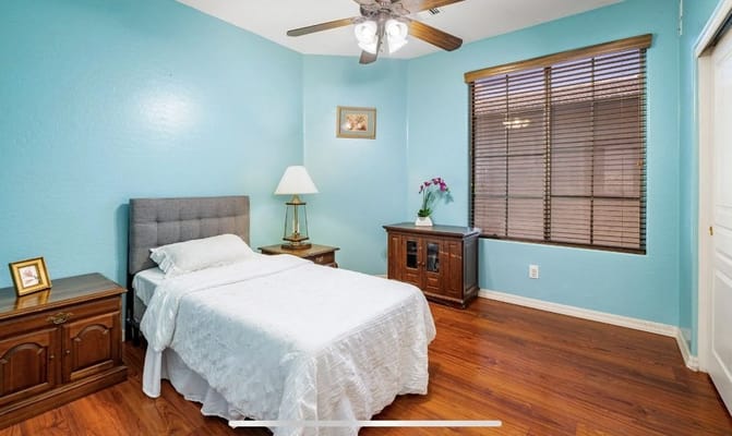 Bright bedroom in a senior living facility