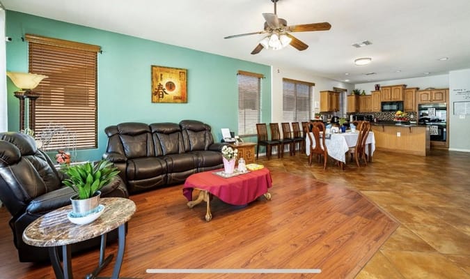 Cozy common area with seating and dining space