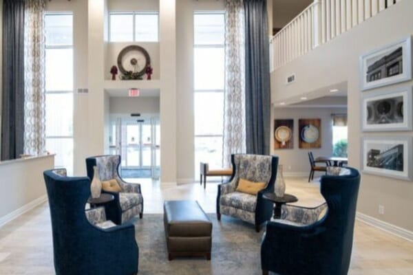 Stylish seating area in the Bloomfield lobby