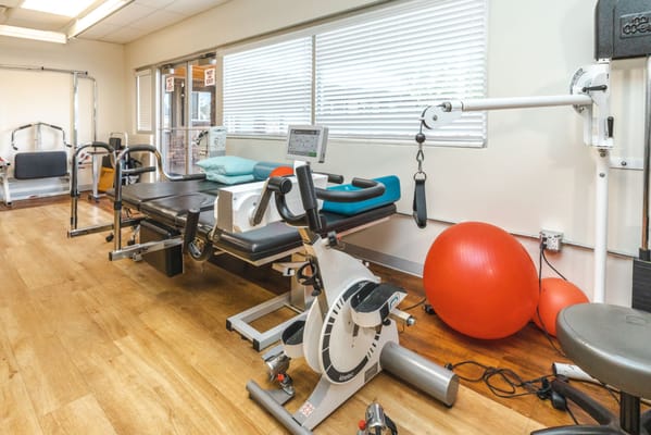 Interior of a therapy room with exercise equipment