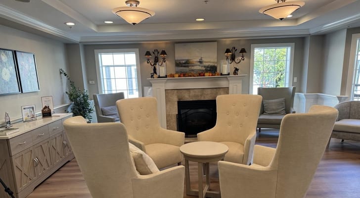 Cozy seating arrangement with a fireplace in the living room