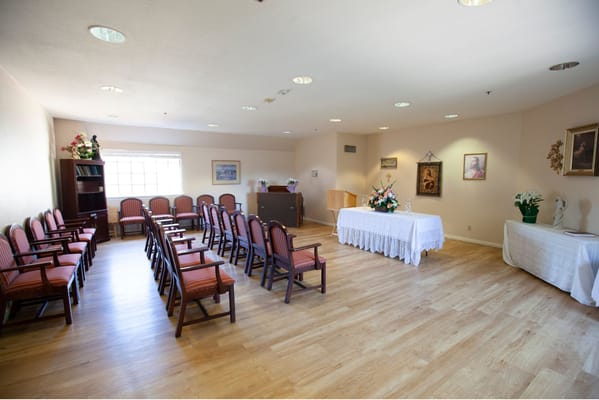 Interior view of a common area with chairs and decorations