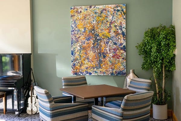 Interior common area with seating and artwork