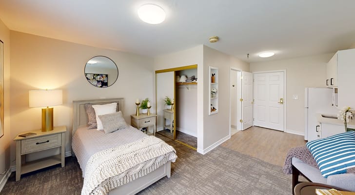 Bright private resident room with modern furnishings