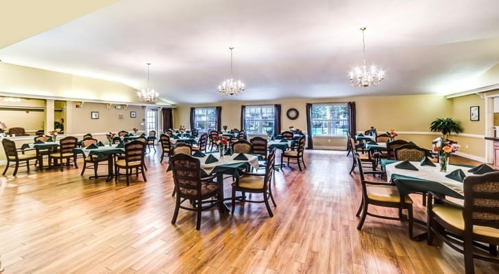 Spacious dining room set for meals with elegant decor