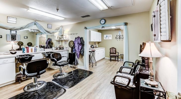 Interior view of a hair salon in the facility