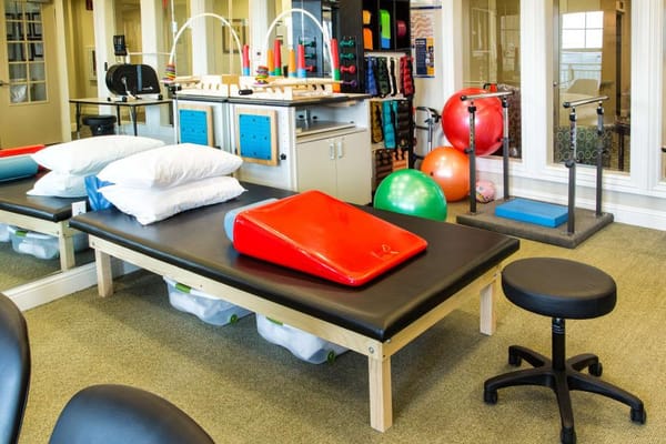 Interior view of a therapy room with equipment