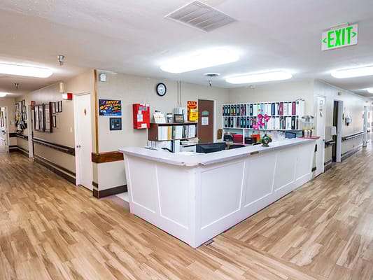 Interior view of a reception area and hallway