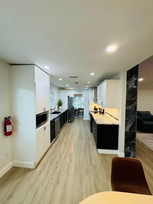 Well-lit kitchen space in a senior care facility