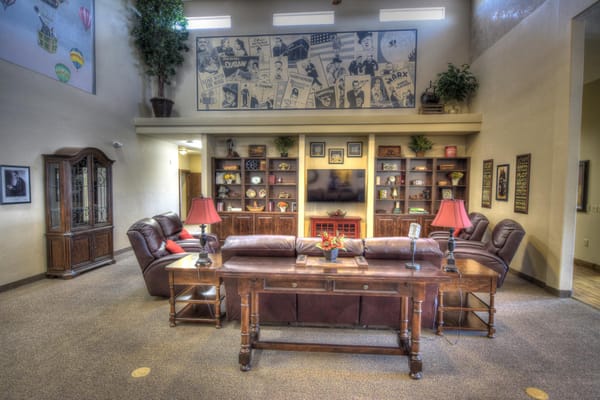 Interior view of a common area with seating