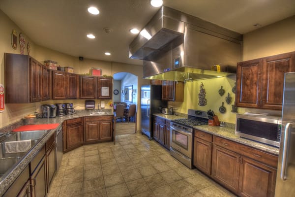 Well-equipped kitchen in a senior living facility