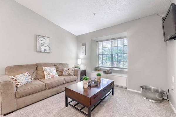 Cozy living room with a sofa and coffee table