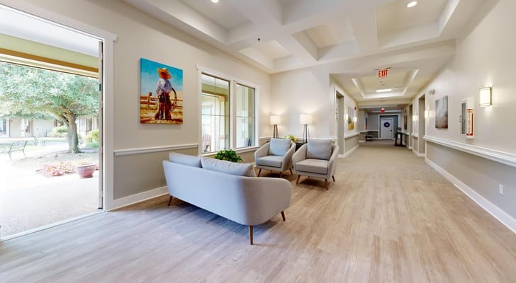 Bright corridor with seating and outdoor view