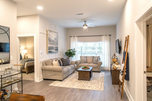 Cozy living room with a sofa and coffee table