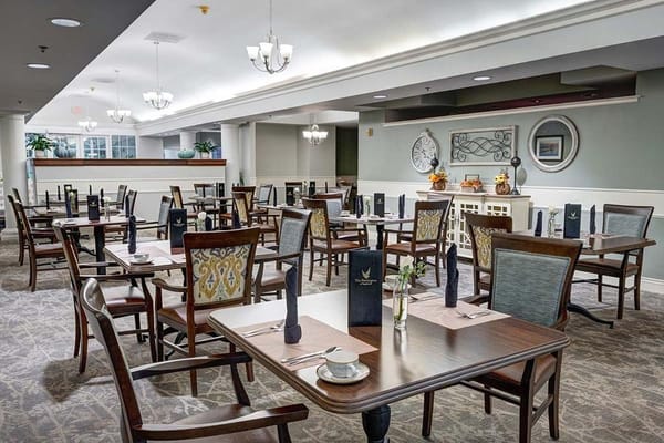 Dining area with neatly set tables