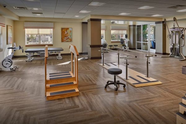 Rehabilitation therapy space with equipment and residents