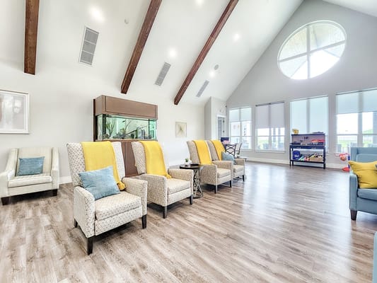 Bright common area with comfortable seating