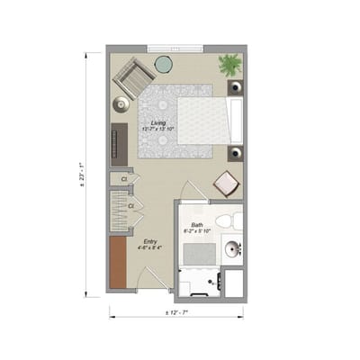 Architectural floor plan of a resident unit layout