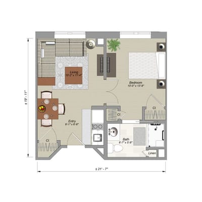 Architectural floor plan of a resident unit