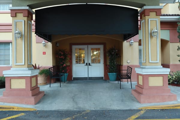 Exterior entrance of a senior living facility