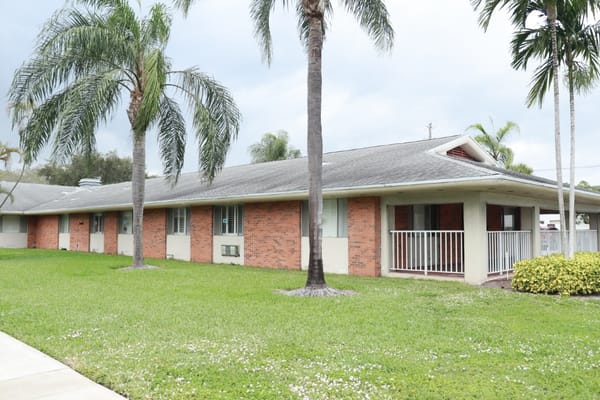 Exterior view of a single-story assisted living facility