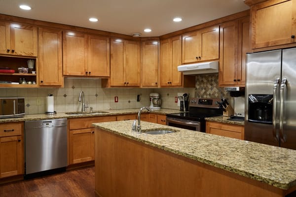 Modern kitchen interior with wooden cabinets