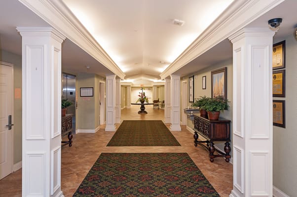Interior hallway of a senior living facility
