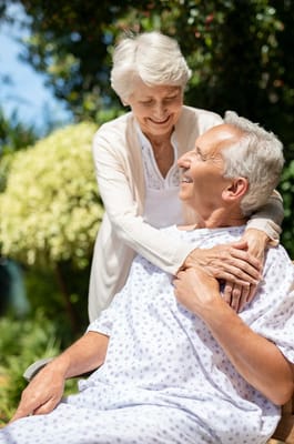 Residents enjoying time outdoors in a garden setting