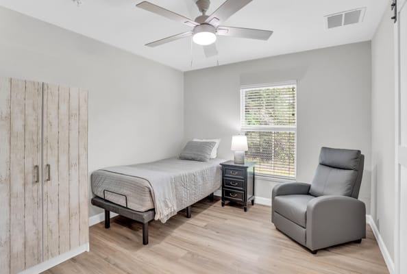 Bright interior of a private resident room