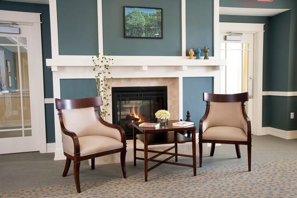 Comfortable lounge area with a fireplace