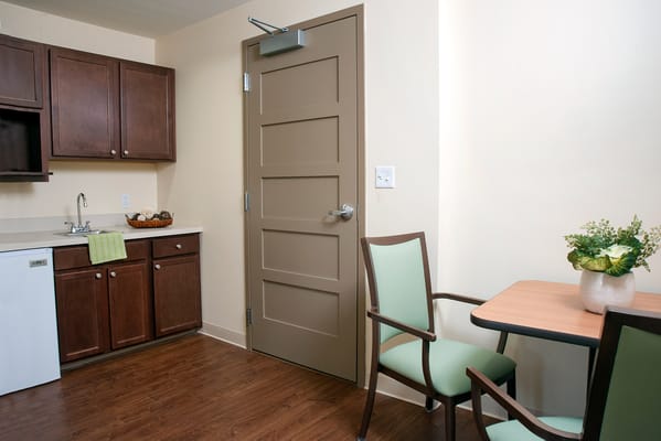 Interior view of a kitchenette in a resident room