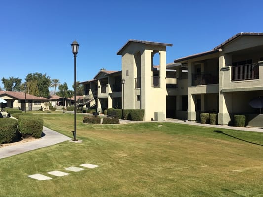 Building exteriors and landscaping at a senior living facility