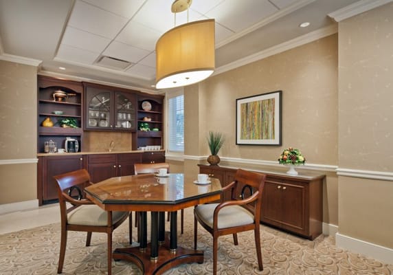 Interior seating area with a table and chairs