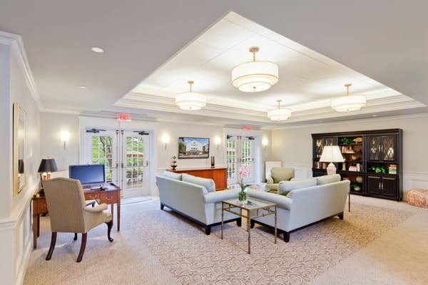 Bright common area with seating and décor