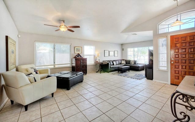 Bright living room with comfortable seating and natural light
