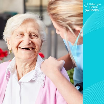 Logo for Better You Home Health with smiling resident