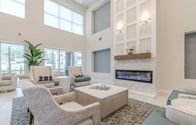 Bright and inviting common area with seating