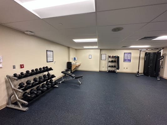Interior view of a fitness area with equipment
