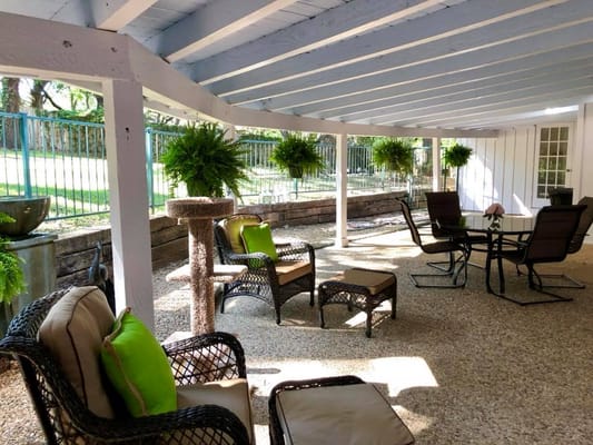 Outdoor seating area with shaded patio