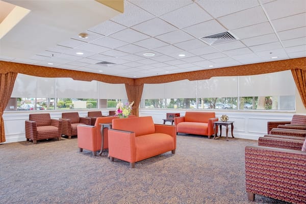 Bright and welcoming common area with seating