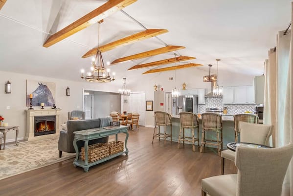 Bright and spacious common area with open kitchen